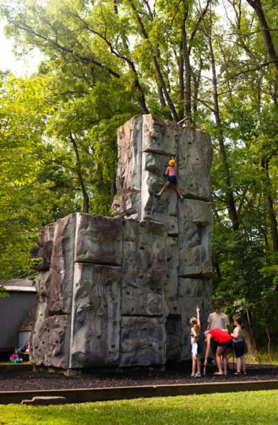 Kids rock climbing.