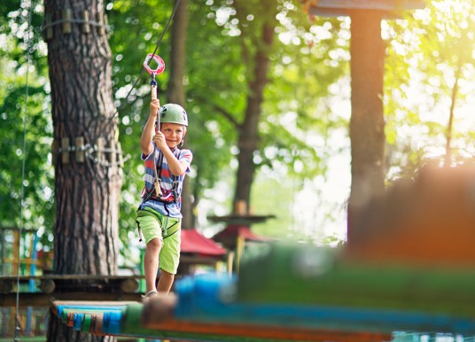 Camper on the high ropes course