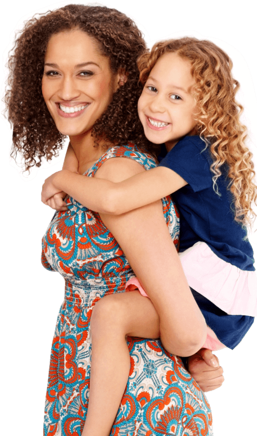 Mother and daughter piggyback ride