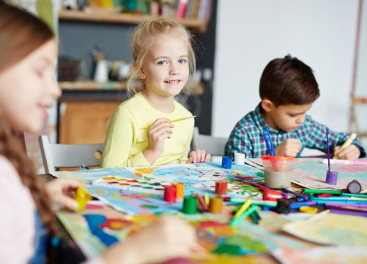 Students painting.