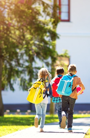 Group of young students going to school.